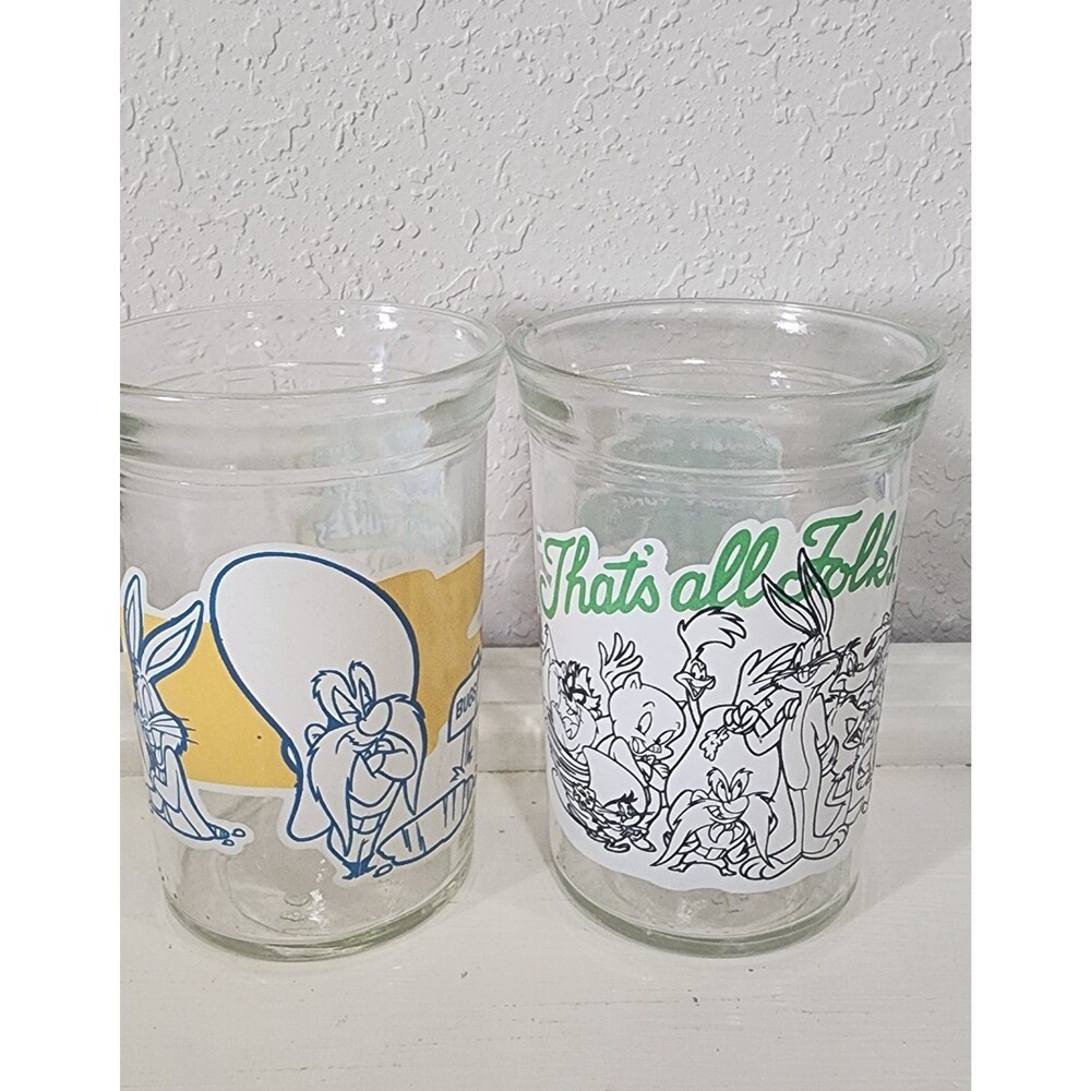 Welch's Jelly Jar Glasses Looney Toons 1994 Warner Brothers #10 and #12 EUC